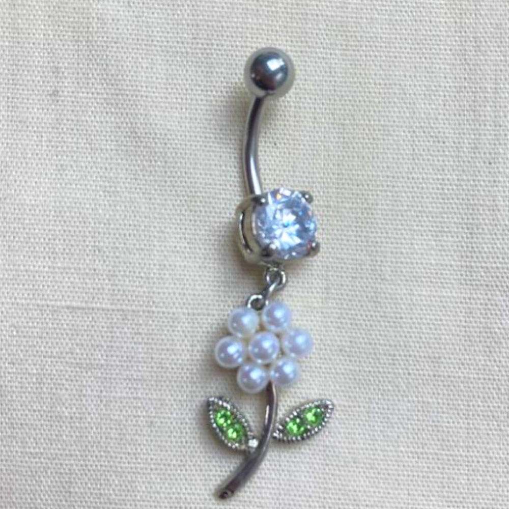 White flower Belly button Ring surgical stainless steel  belly button-2 …
